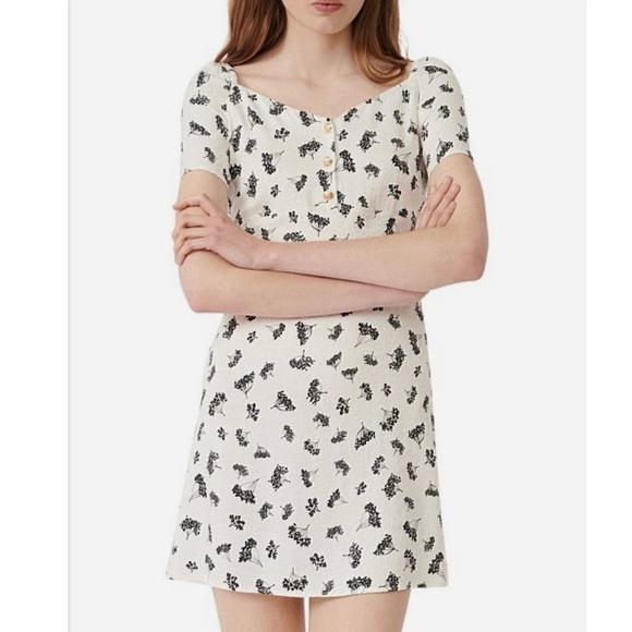 Maje Roseline Coquette Parisian Floral Smocked Back Square Neck Mini Dress Sz XS - Picture 7 of 13